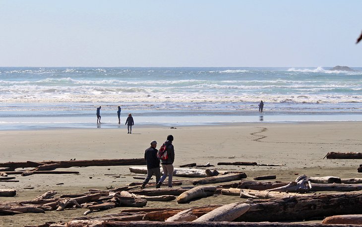 People on Combers Beach in winter