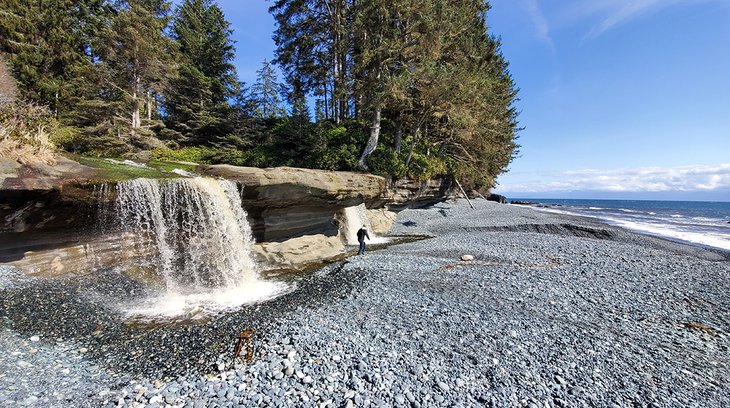 A hiker on Sandcut Beach