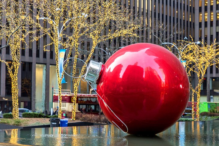 Giant Christmas ornament at Radio City Music Hall, New York City