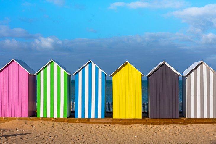 Colorful beach huts on the Ile d'Oléron