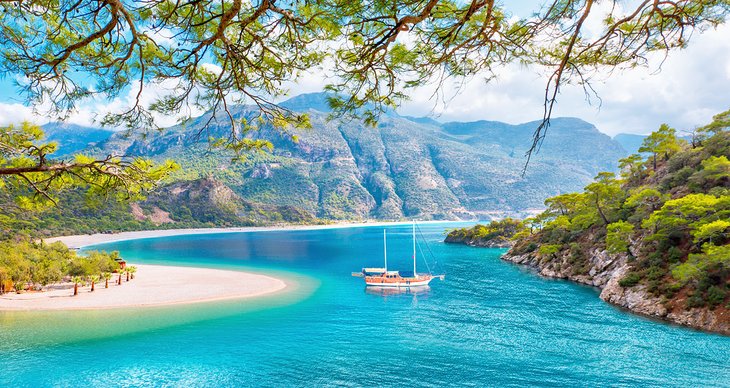 Sailboat anchored off Oludeniz Beach