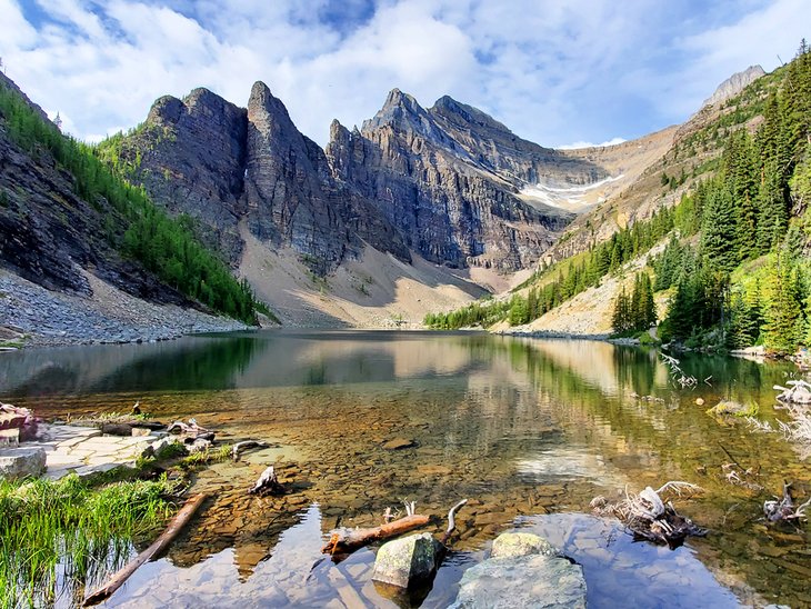 Hiking trail and Lake Agnes above Lake Louise