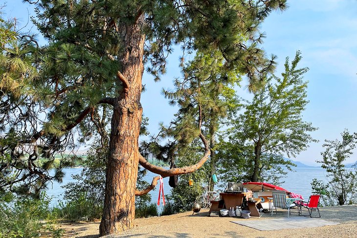 Waterfront camping at Sẁiẁs Provincial Park