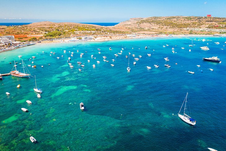 Aerial view of Mellieha Bay (Ghadira), Malta