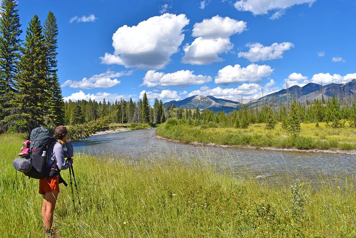 Backpacker enjoying the view in the Bob Marshall Wilderness