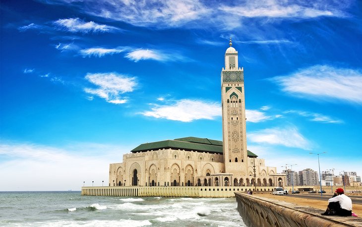 Hassan II Mosque at the eastern end of the Corniche