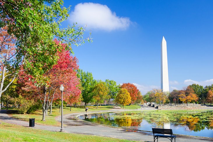 View of the Washington Monument from Constitution Gardens on the National Mall, Washington, D.C.