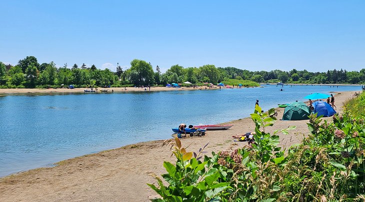Kayaks on the beach at Lakefront Promenade Park