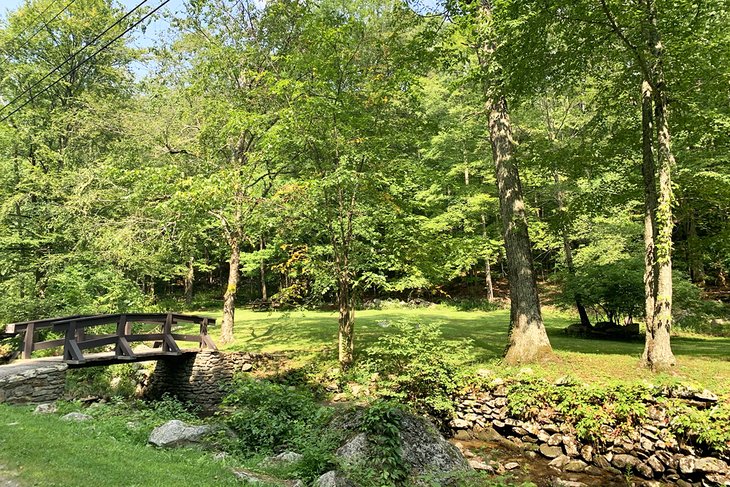 A wooden bridge in Macedonia Brook State Park