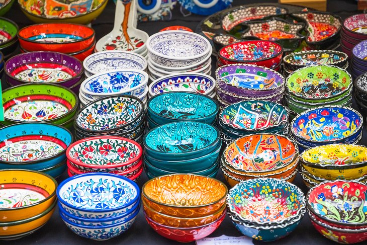 Colorful ceramic bowls for sale at Brick Lane Market