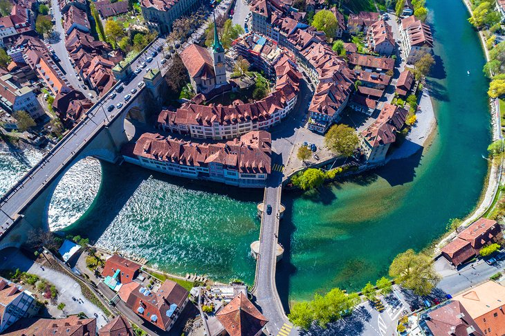 Aerial view of Bern and the Aare River
