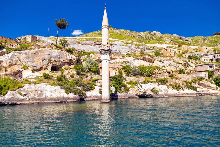 Submerged mosque minaret in Berecik Dam