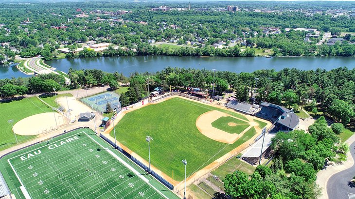 Aerial view of the sports fields in Carson Park