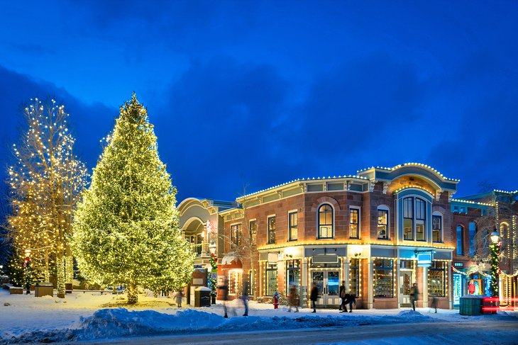 Main Street at night in Breckenridge