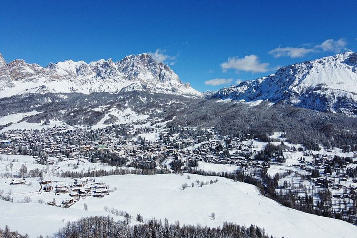 View over the town of Cortina d'Ampezzo in the Dolomites