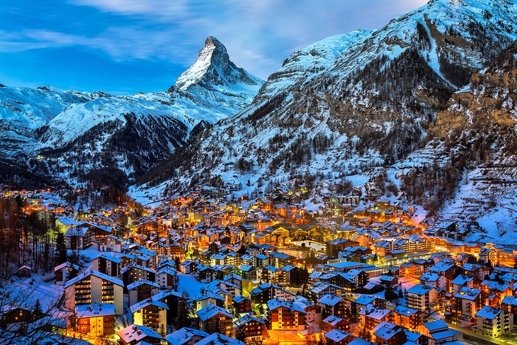 Zermatt Valley and the Matterhorn at dawn