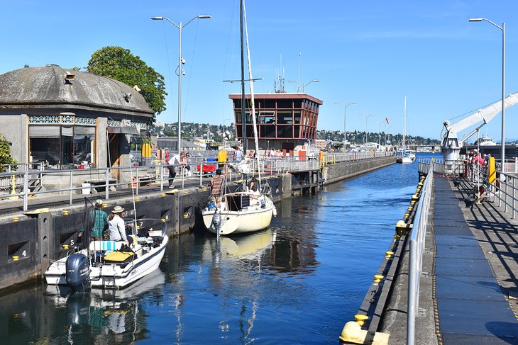 Boats going through the Hiram M. Chittenden Locks (Ballard Locks)