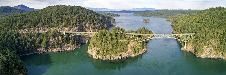 Aerial view of Deception Pass Bridge