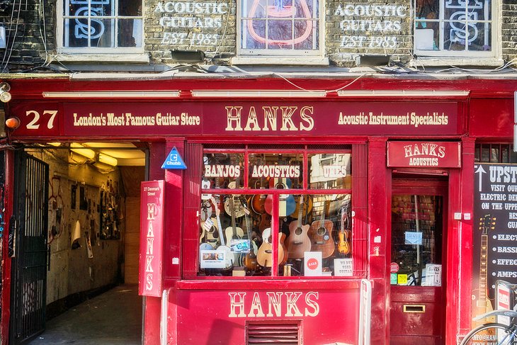 Hank's Guitar Shop on the Music Walking Tour of London's SOHO