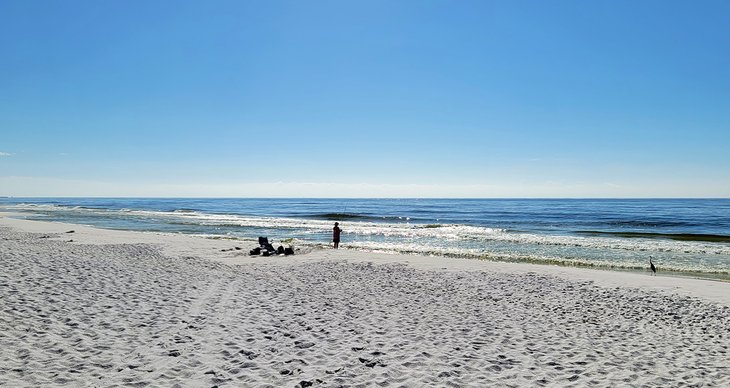 Fisherman and a heron on Princess Beach