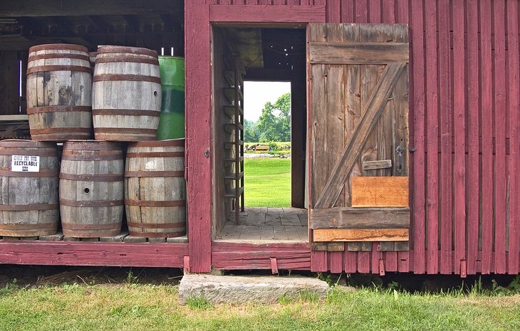 Through a barn door at Canterbury Shaker Village