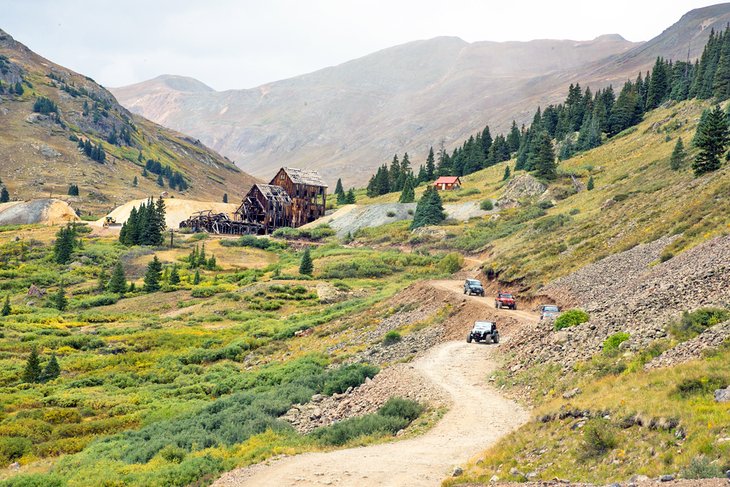 Four-wheel-drive vehicles exploring Animas Forks