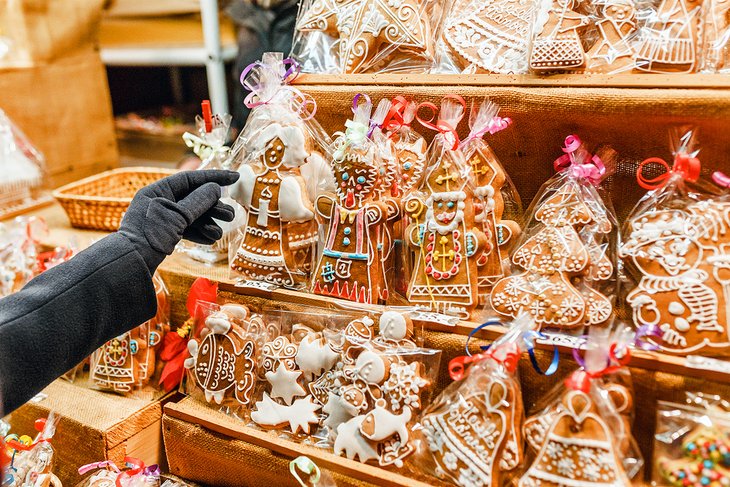 Traditional Czech gingerbread for sale at the Christmas market