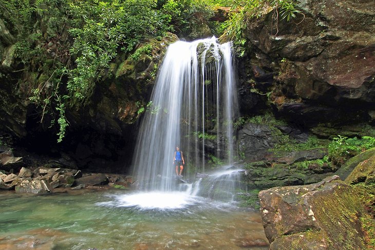 Hiker behind Grotto Falls