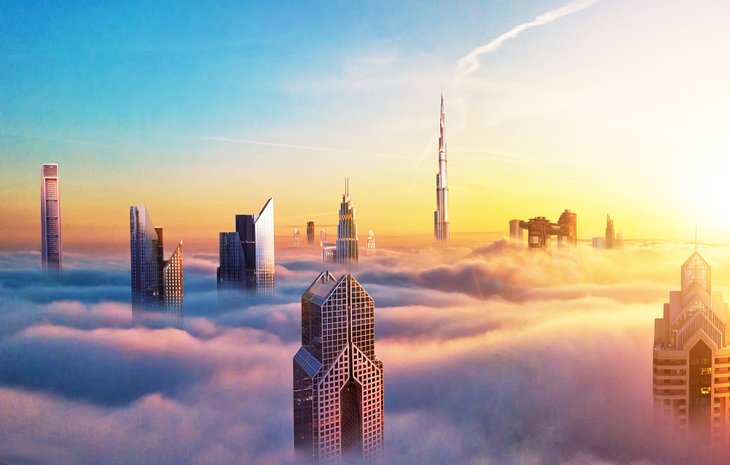 Downtown Dubai cloaked in low clouds
