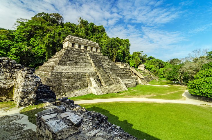 Ancient Mayan temples in Palenque, Mexico