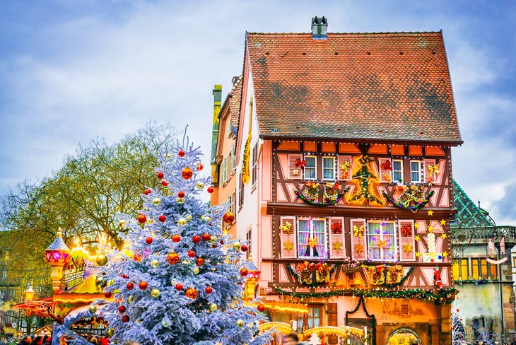 Christmas decorations in the Alsace town of Colmar