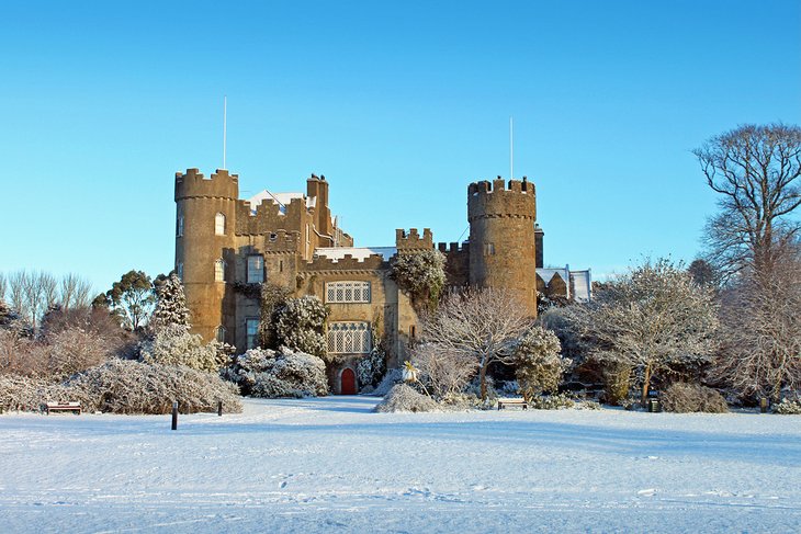 Snow-covered Malahide Castle