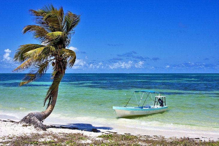 Boat on the beach in the Sian Ka'an Biosphere Reserve