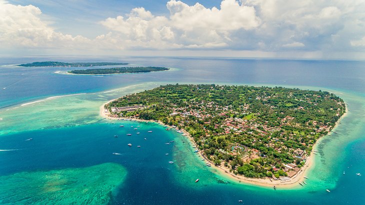 Aerial view of the Gili Islands, Indonesia