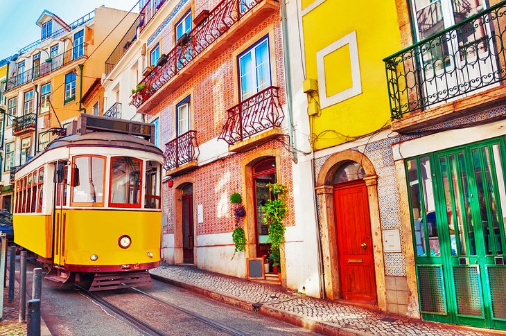Vintage cable car on the street in Lisbon, Portugal