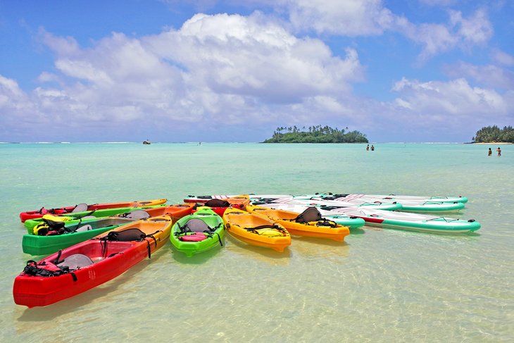 Colorful kayaks on Muri Lagoon, Rarotonga