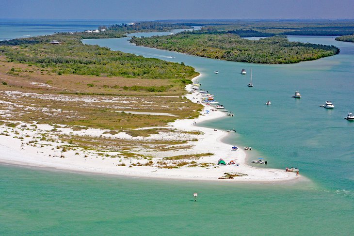 Aerial view of the beach on Keewaydin Island