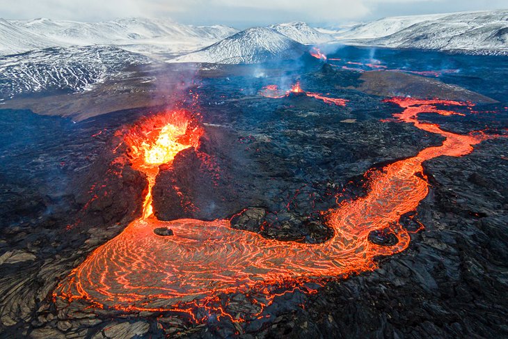 Lava flowing from Mount Fagradalsfjall