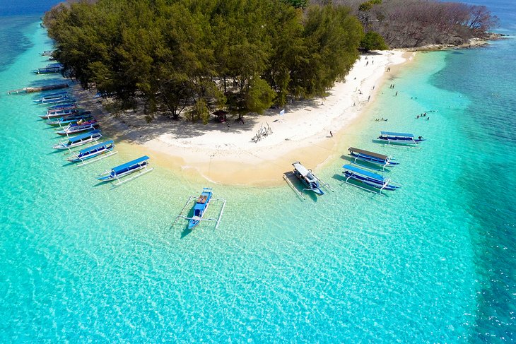 Aerial view of Gili Nanggu and its turquoise water