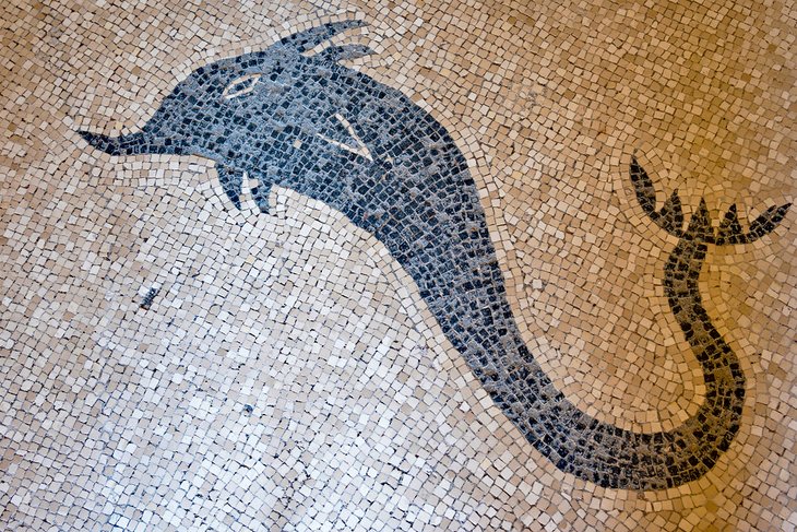 Dolphin mosaic on the floor of the baths in Herculaneum