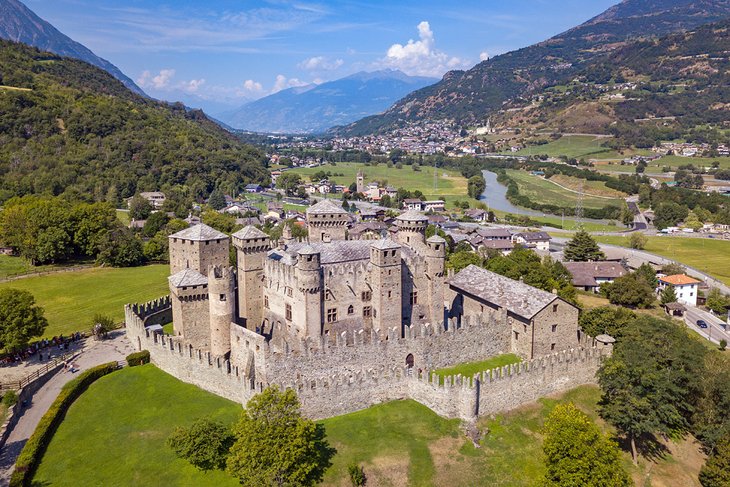Aerial view of the Castle of Fenis, Aosta Valley