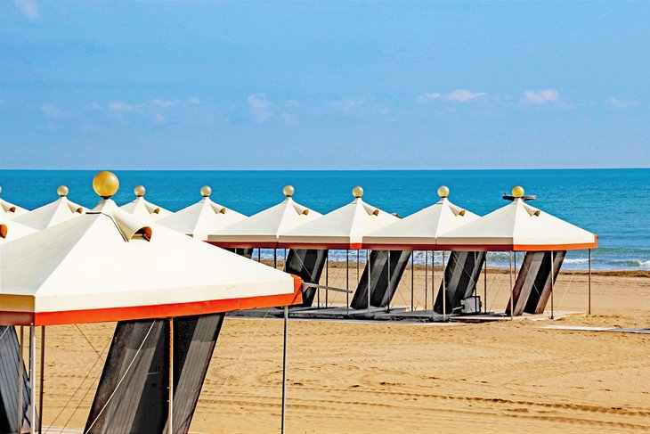 Beach huts on the Lido beach in Venice