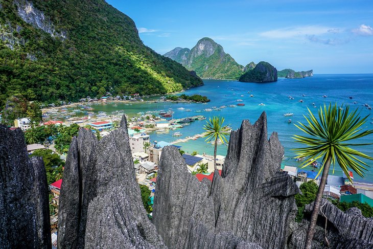 View of El Nido from the top of the limestone cliffs on Palawan