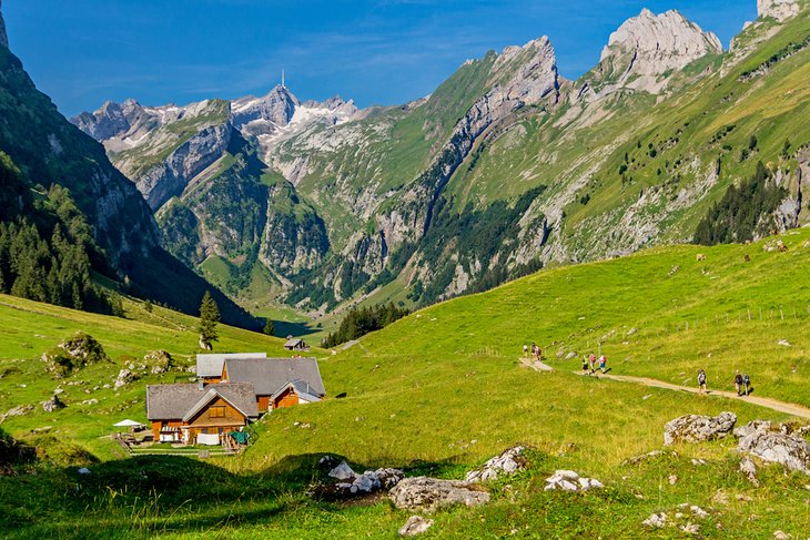 Hikers exploring the mountains near Appenzell