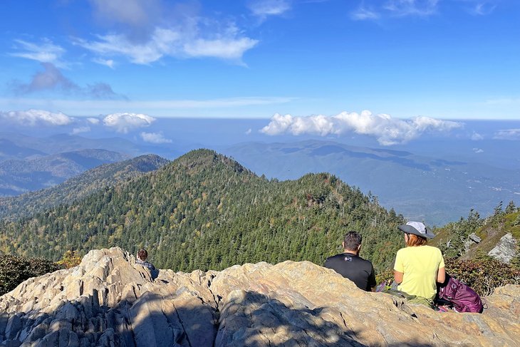 Hikers enjoying the view in the Great Smoky Mountains