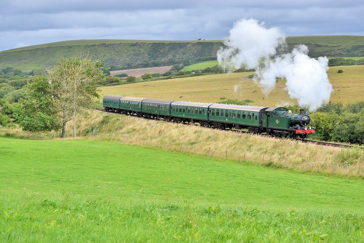 Steam train through the English countryside