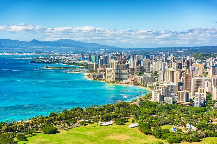 View over Honolulu from the Diamond Head lookout