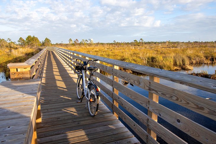 Bike on a boardwalk at Gulf State Park