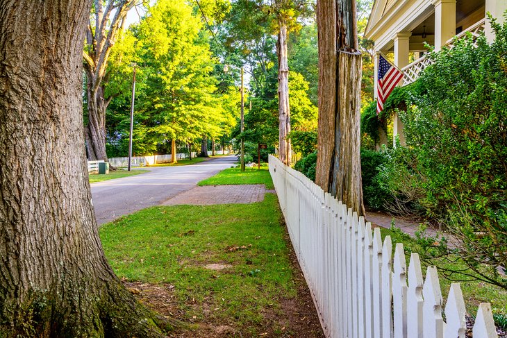 White picket fence in Mooresville, Alabama