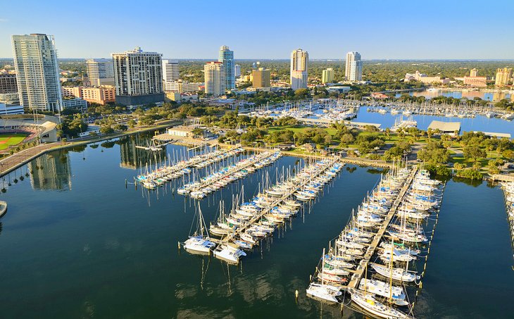 Aerial view of St. Petersburg's waterfront area